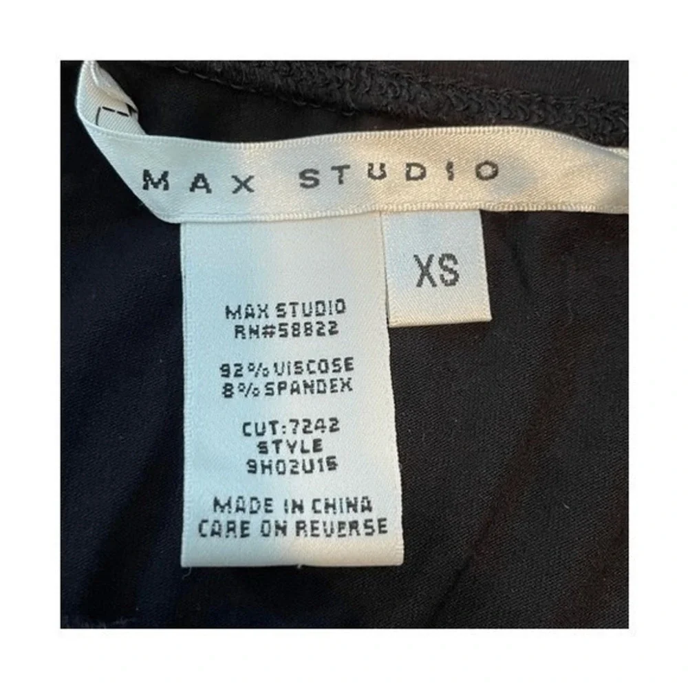 Max Studio Mini Skirt Black Stretch Knit Flare Pleated Ruffle Trim Pull-On XS - Picture 6 of 7